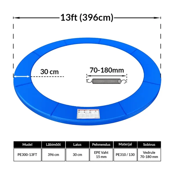 Batuudi vedrukate/vedrukaitse  396-404cm / 13ft.sinine, tumeroheline ja heleroheline..