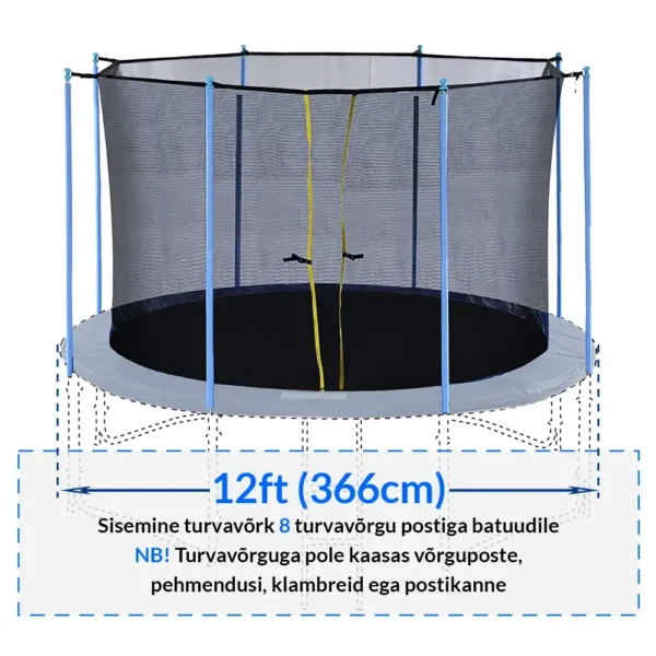 Batuudi turvavõrk,sisemine,365-374cm 12ft., 8 posti.