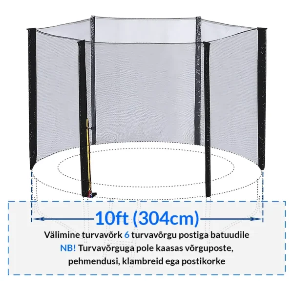 Batuudi turvavõrk,välimine,305-312cm / 10ft/ sobib 6 postiga batuudile.