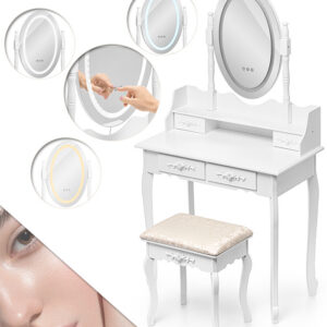 Tualettlaud valgustatud ovaalse peegli ja tooliga.Tasuta kulleriga koju!