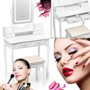 Tualettlaud valgustatud peegli ja tooliga.Tasuta kulleriga koju!