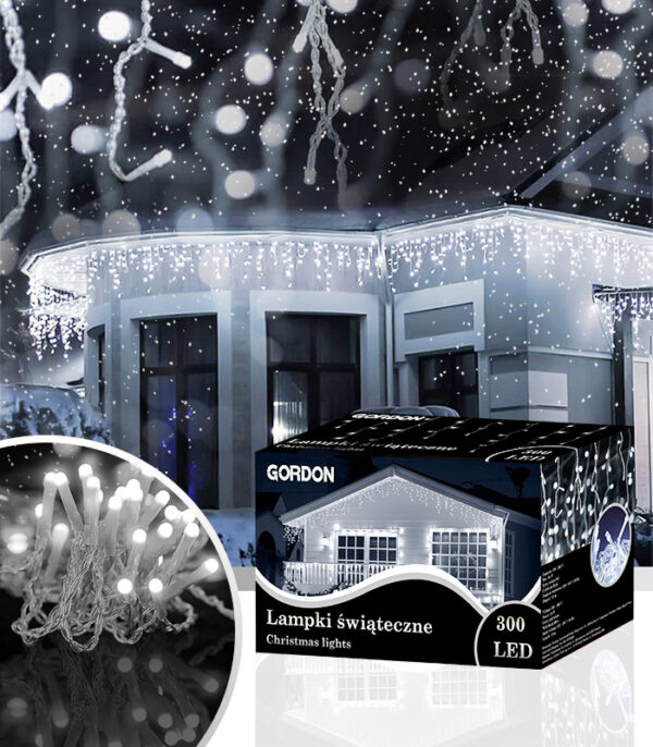 Jõulutuled,jääpurika​d 300led,15m.,külm valge-flash.