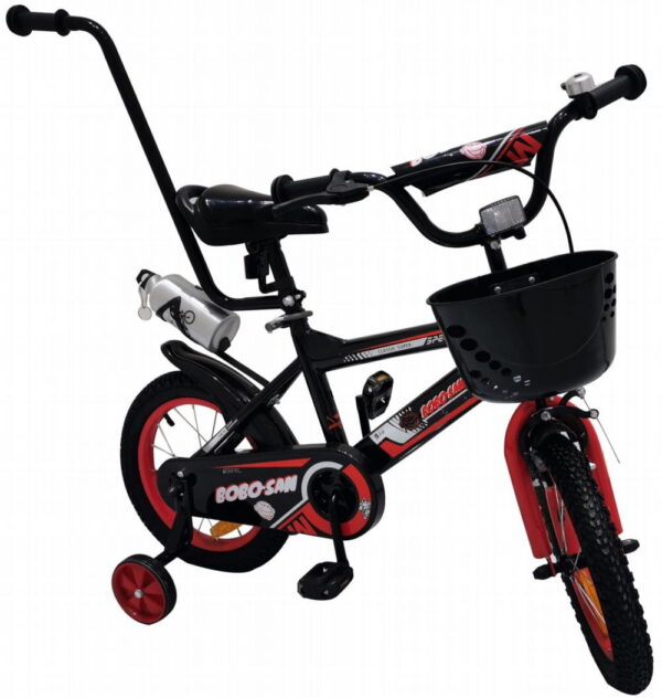 Jalgratas  12″,abirattad,esikorv ja tagatugi õppimiseks,must punsega .Tasuta kulleriga koju!