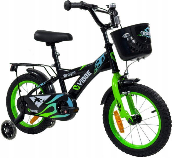 Rowerek-Vibbe-dragon-BMX16-cali-z-prowadnikiem-i-bocznymi-koleczkami-YMCB-44 (1) Jalgratas 16" abirattad,tagatugi,esikorv,must.Tasuta kulleriga koju!