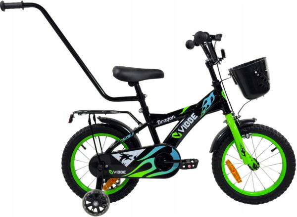 Rowerek-Vibbe-dragon-BMX16-cali-z-prowadnikiem-i-bocznymi-koleczkami-YMCB-44 (2) Jalgratas 16" abirattad,tagatugi,esikorv,must.Tasuta kulleriga koju!