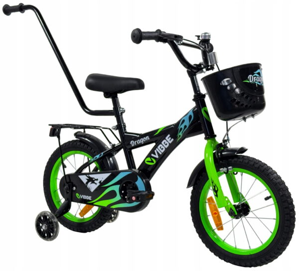 Rowerek-Vibbe-dragon-BMX16-cali-z-prowadnikiem-i-bocznymi-koleczkami-YMCB-44 Jalgratas 16" abirattad,tagatugi,esikorv,must.Tasuta kulleriga koju!
