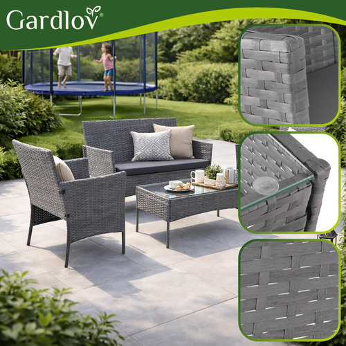 Aiamööbli komplekt 2 tooli, diivan, klaasiga laud ja padjad.Hall.