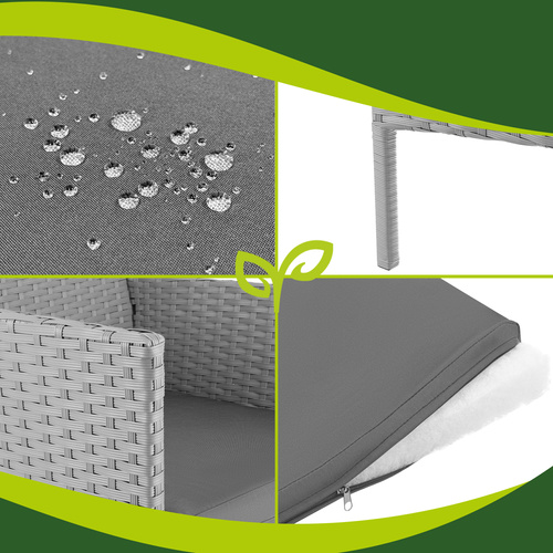 Aiamööbli komplekt 2 tooli, diivan, klaasiga laud ja padjad.Helehall.