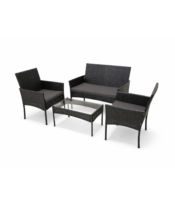 Aiamööbli komplekt 2 tooli, diivan, klaasiga laud ja padjad.Must.Tasuta kulleriga koju!