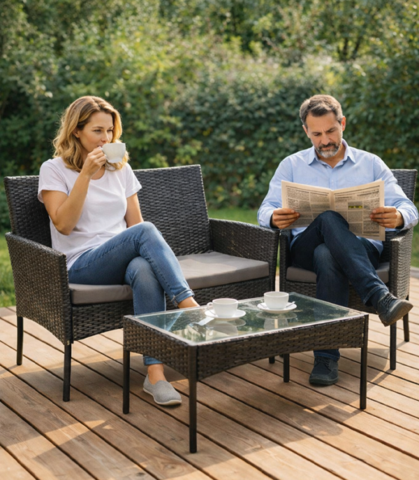 Aiamööbli komplekt 2 tooli, diivan, klaasiga laud ja padjad.Must.Tasuta kulleriga koju!