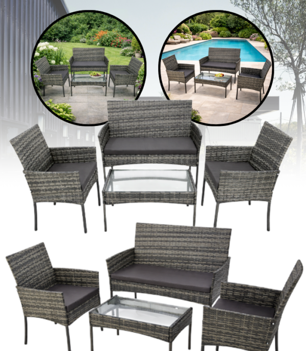 Aiamööbli komplekt 2 tooli, diivan, klaasiga laud ja padjad.Hall.Tasuta kulleriga koju!