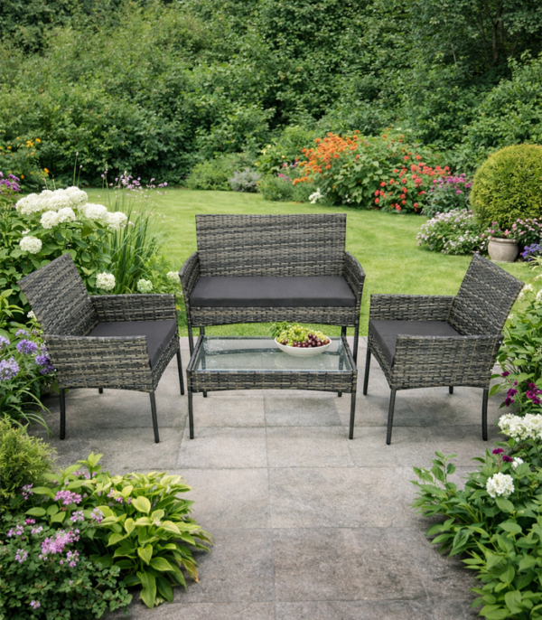 Aiamööbli komplekt 2 tooli, diivan, klaasiga laud ja padjad.Hall.Tasuta kulleriga koju!