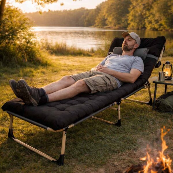 Matkavoodi/välivoodi madratsiga.Must ja helehall.