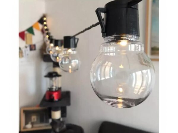 Päikesepatareiga aiavalgustid/valguskett, IP44, 10x LED-pirnid XL ,7,5m.soe valge.