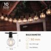 Päikesepatareiga aiavalgustid/valguskett, IP44, 10x LED-pirnid XL ,7,5m.soe valge.