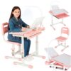 Laste koolilaud, reguleeritav tool, LED-lamp, USB, roosa.
