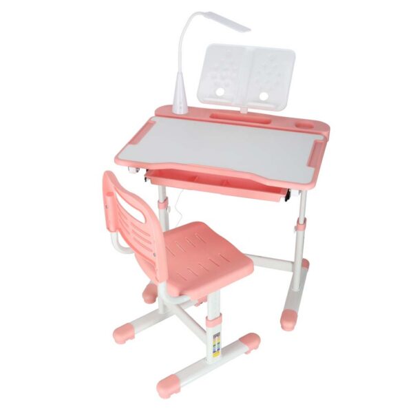 Laste koolilaud, reguleeritav tool, LED-lamp, USB, roosa.