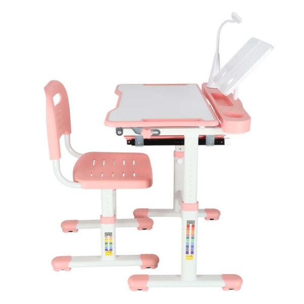 Laste koolilaud, reguleeritav tool, LED-lamp, USB, roosa.