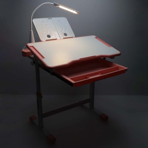 Laste koolilaud, reguleeritav tool, LED-lamp, USB, roosa.