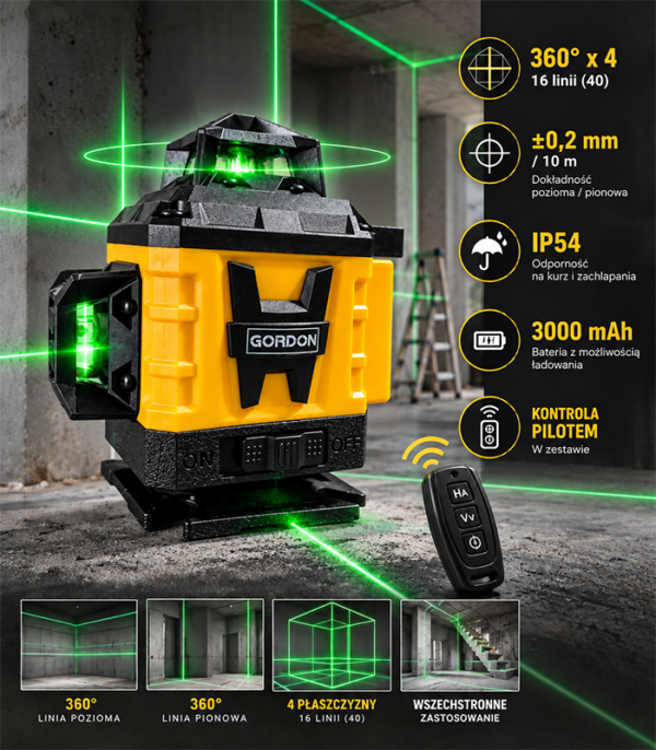 6aabd379825b29c12438a34a_POZIOMICA LASEROWA LASER KRZYŻOWY 16 LINI 360° ZIELONY LASER SAMOPOZIOMUJĄCA 9 16-realine ja 360-kraadine laserlood koos lisade ja statiiviga.Soodusmüük!