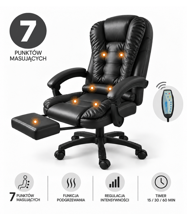 6ab10a22c9c04381f7342bf0_FOTEL BIUROWY Z FUNKCJĄ MASAŻU I PODGRZEWANIA CZARNY WYSUWANY PODNÓŻEK NOWOCZESNY 3 Kontoritool "Boss",must , massaazifunktsiooniga + jalatugi.Tasuta kulleriga koju!