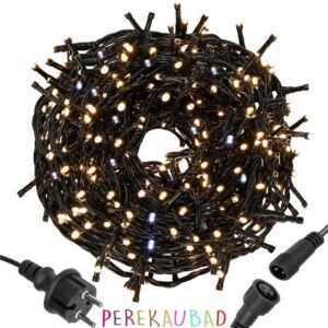 1000 Jõulutuled,valguskett 500LED ja 36m.,Soe valge+külm valge flash.